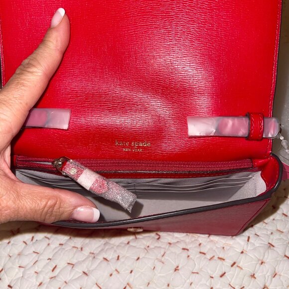 Kate Spade Tom And Jerry Womens Crossbody Bag Red Chainlink Purse Leather New - Picture 4 of 13